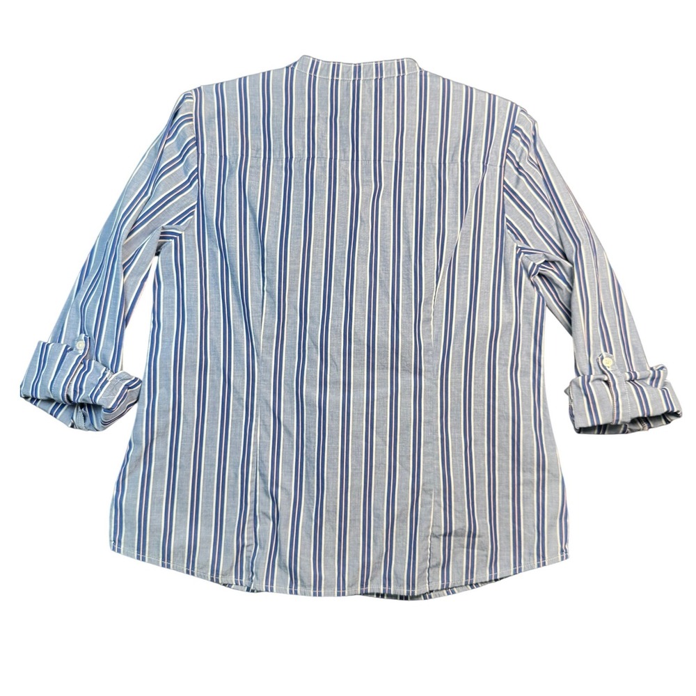 Tommy Hilfiger Women's Medium Blue Striped Button Front Cotton Shirt Roll Sleeve - Picture 2 of 6